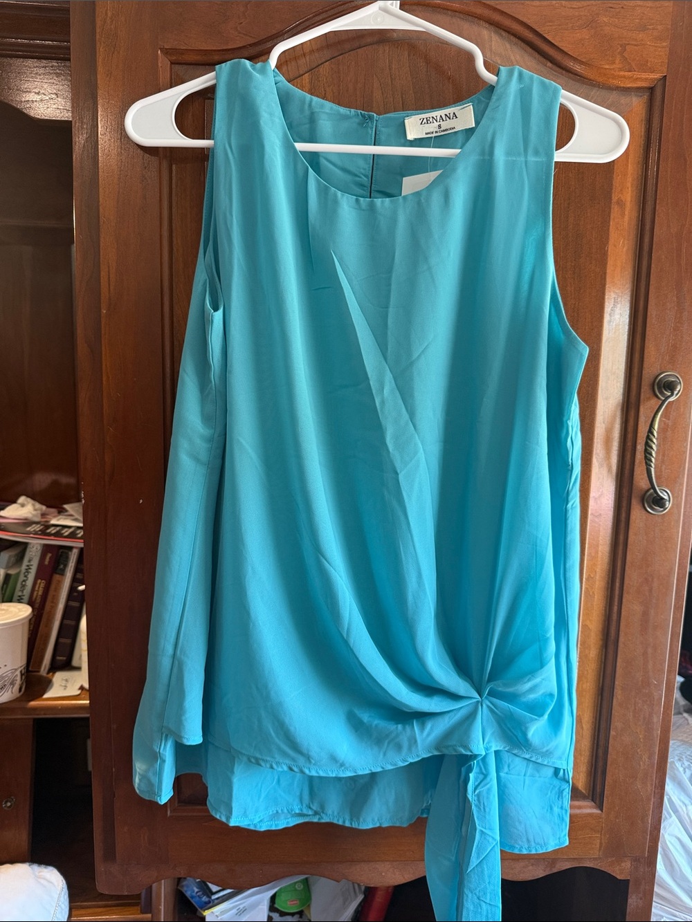 Zenana Outfitters Turquoise Sleeveless Tie-Front Camisole